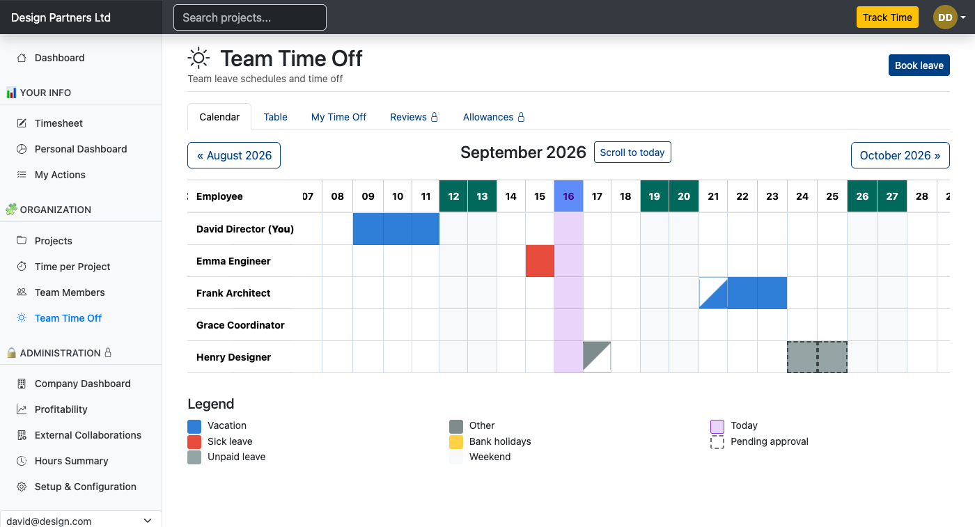 Team calendar