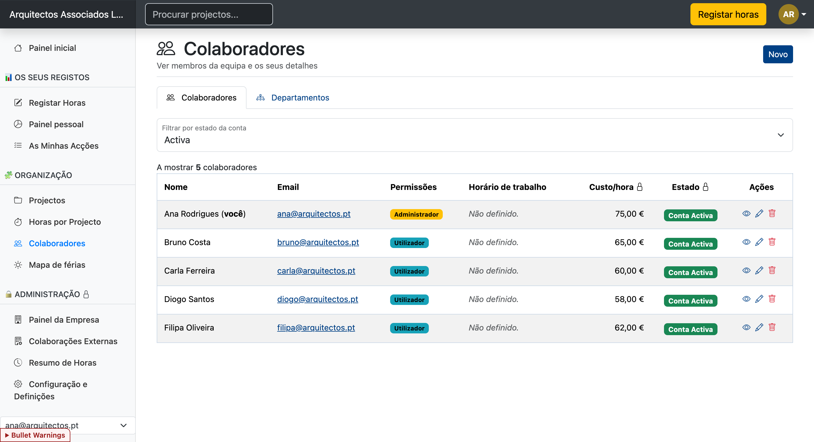 Gestão de Colaboradores e Horários