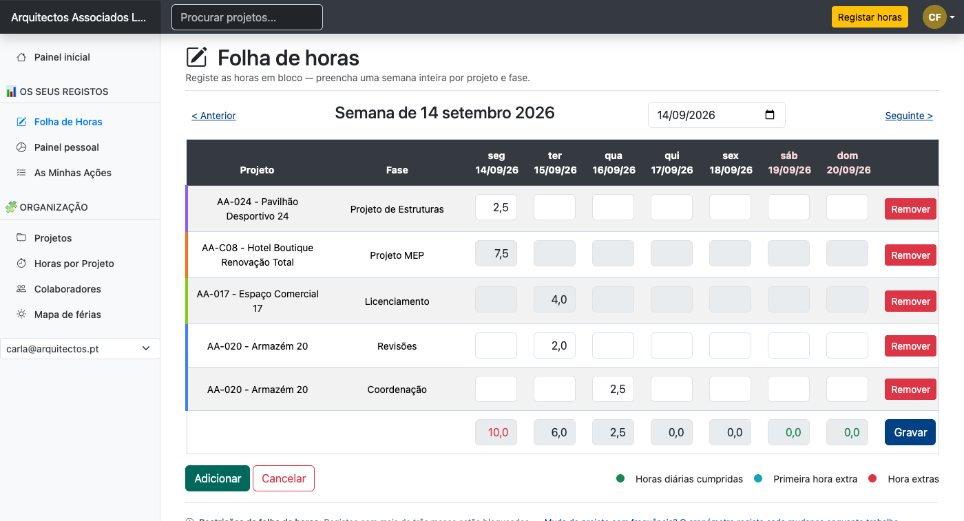 Registo de Tempo Simples